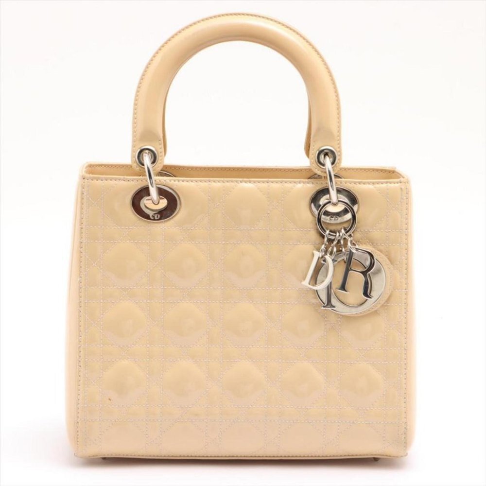 Christian Dior Beige Quilted Patent Cannage Lady Dior Tote Bag 16d412s